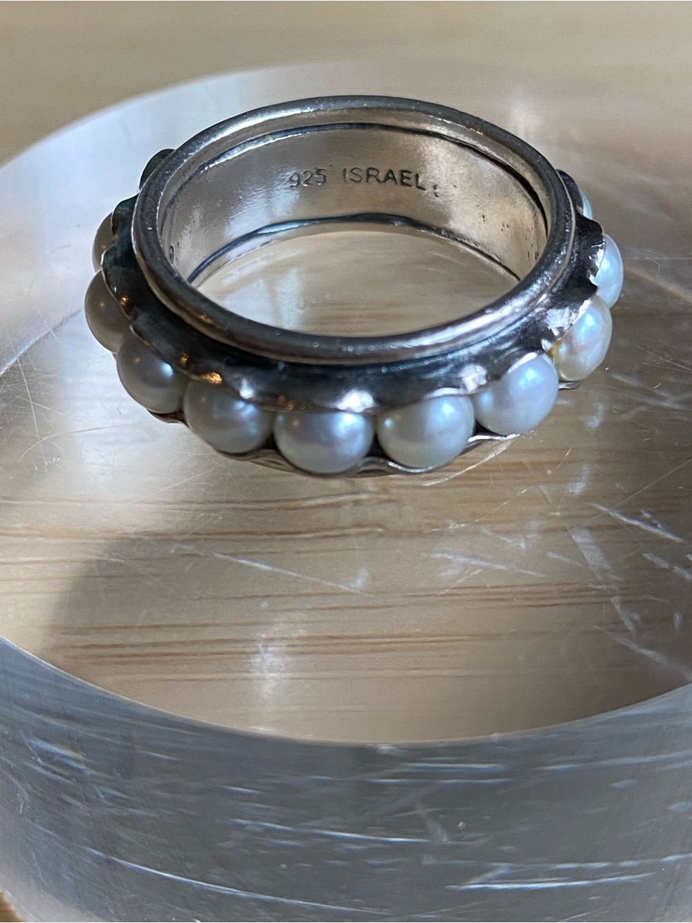 Silpada Sterling Silver Pearl Band Ring – White Pearls Made in Israel.